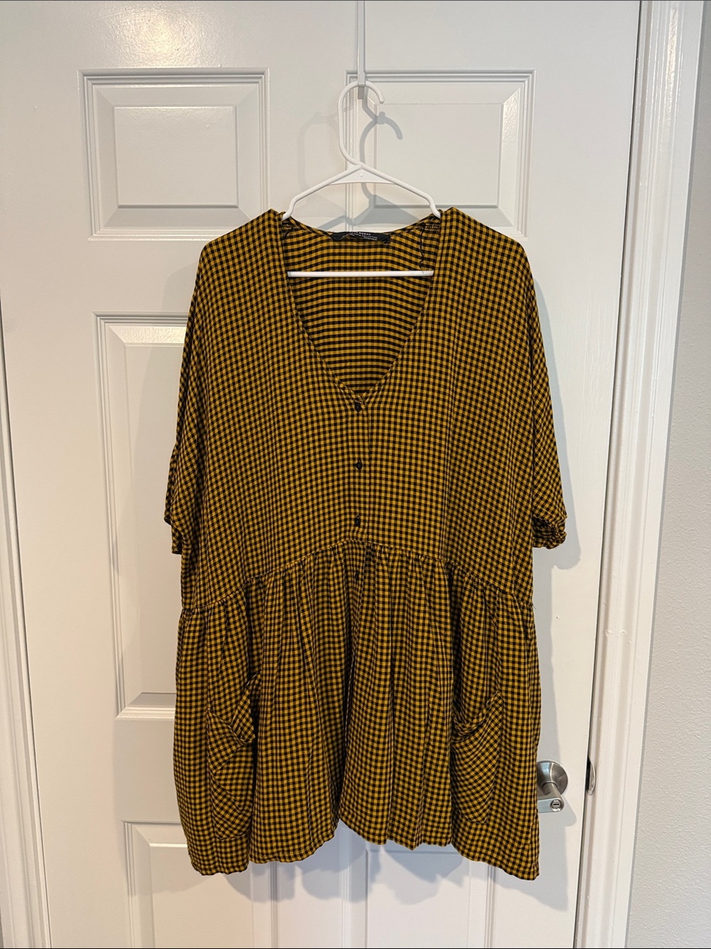 Yellow and Black Gingham Button Front Dress